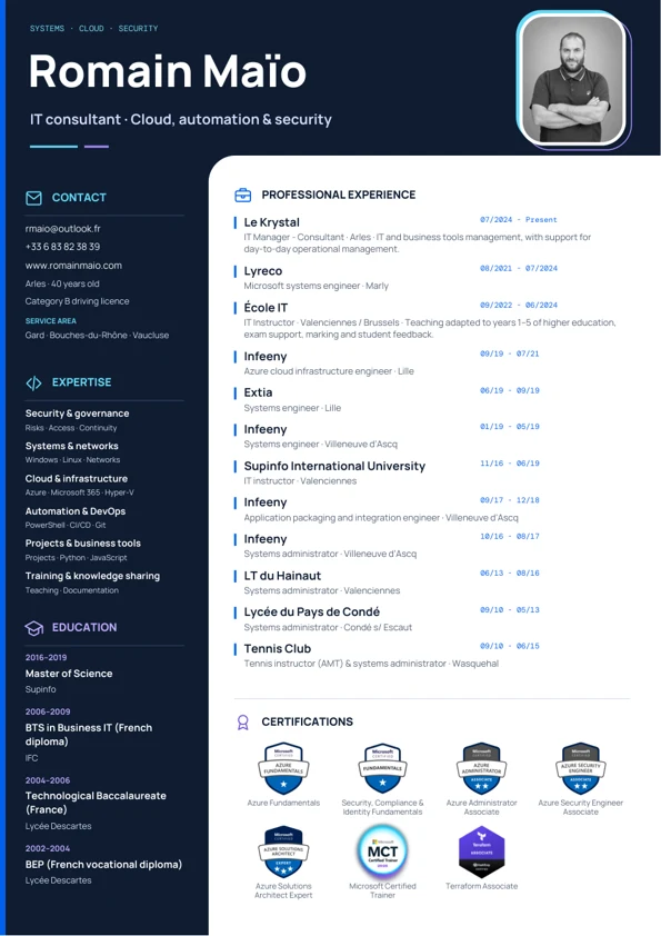 First page of Summary CV