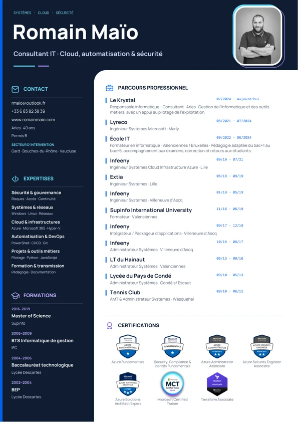 Première page du CV résumé