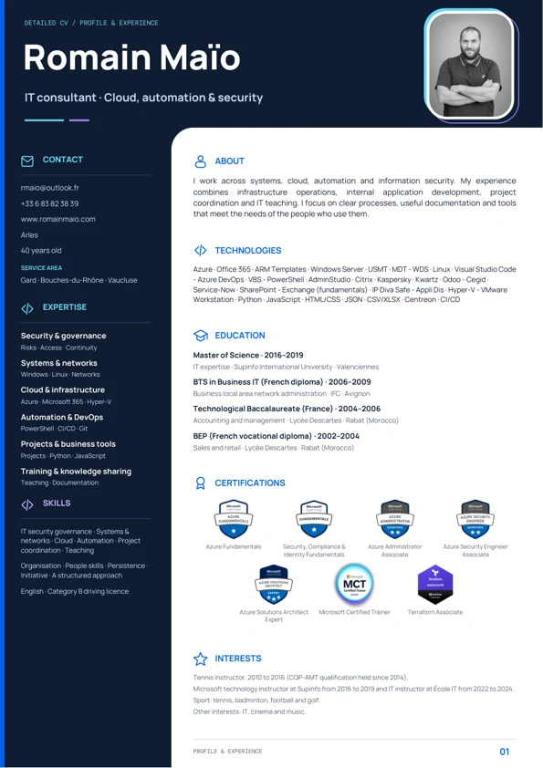 First page of Detailed CV